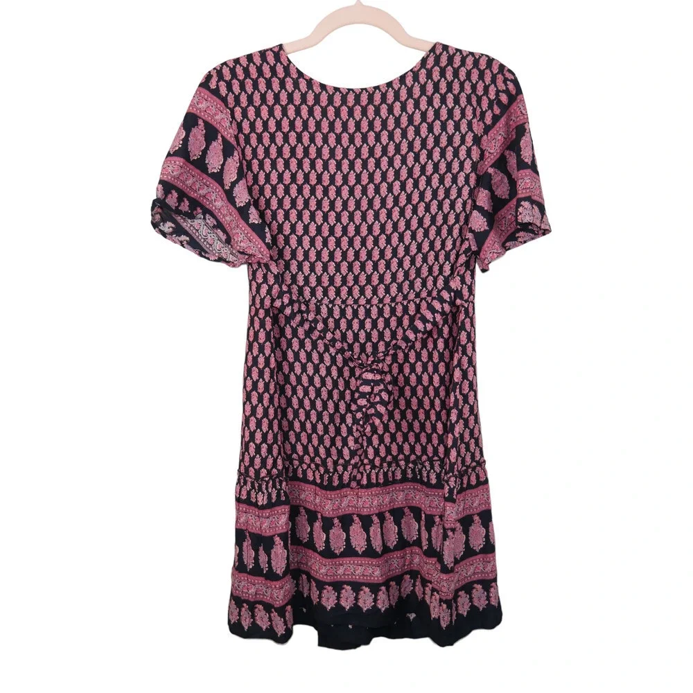 RAGA Avah Wrap Mini Dress Bohemian Pink Printed Dress Size Medium - Picture 4 of 7